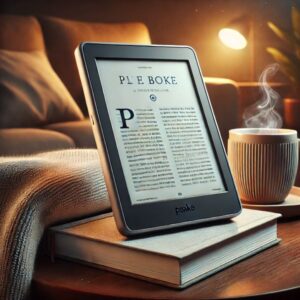 An e-reader device displaying a digital book on its screen.