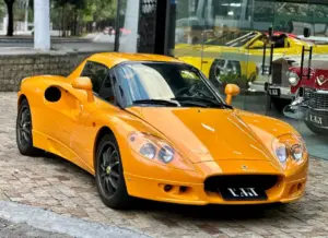 A sleek Lobini H1 sports car on a road in Brazil.