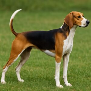 American Foxhound displaying its slender, athletic build typical of the breed.